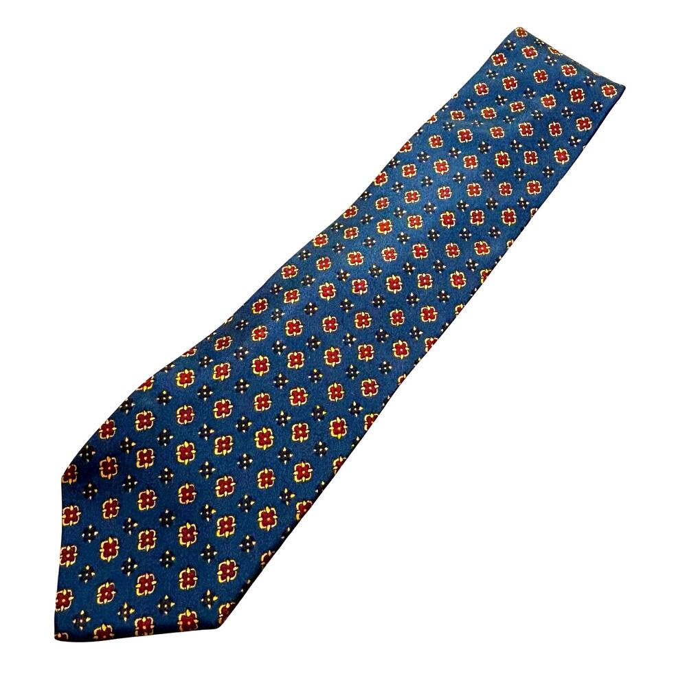 Vintage Ungaro Paris silk neck tie designer navy blue & red conservative classic